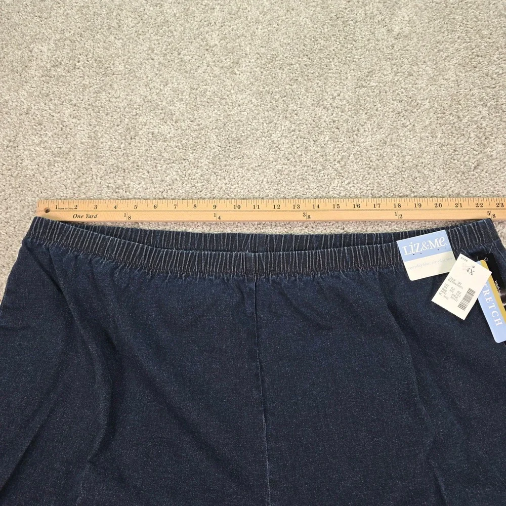 New Liz & Me Women 4X Dark Wash Stretch Denim Elastic Waist Pull On Pants 301112